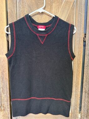 Esprit Black Sleeveless Knit Top with Red Trim- vintage. Great condition